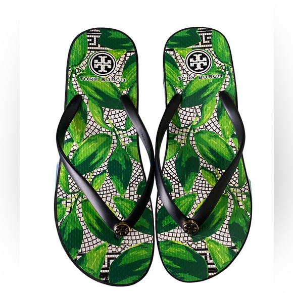 Tory Burch Island Resort Platform Wedge Flip Flop Leaf & Mosaic Print Sandal 9.5 - Picture 5 of 10